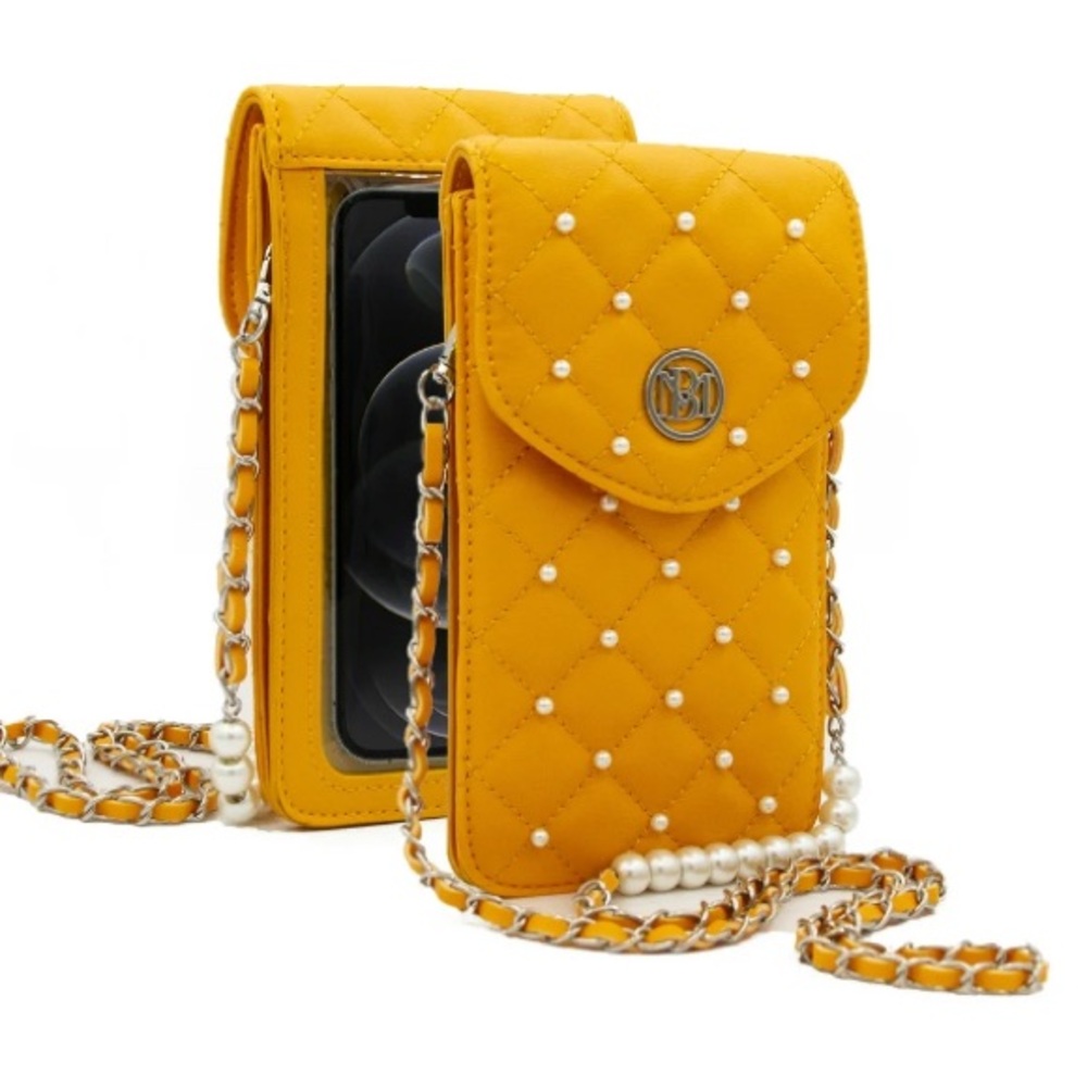 Studio Badgley‎ Mischka Yellow Quilted Crossbody Phone Bag with Chain Strap